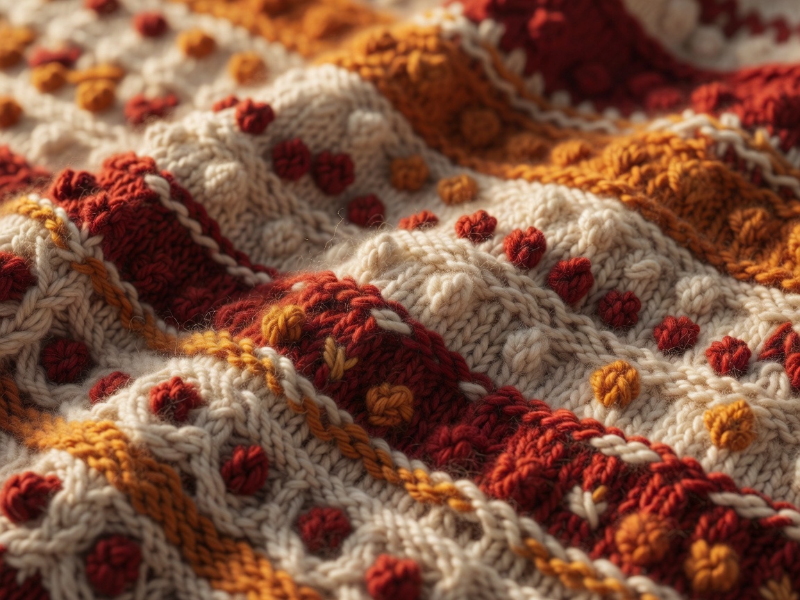Close-up of a richly textured knit fabric in warm seasonal light